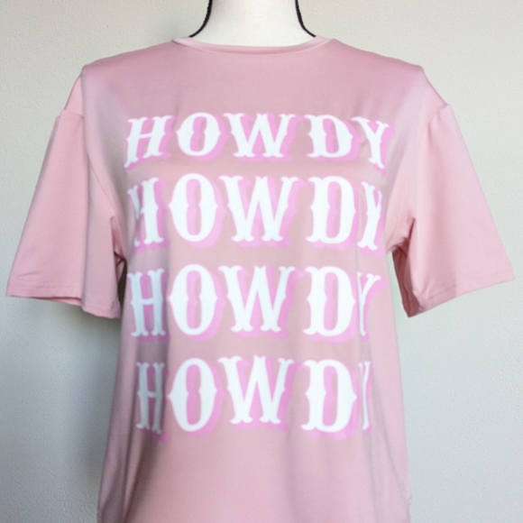 Pink and white western Howdy short sleeve tshirt top size S - Picture 5 of 5